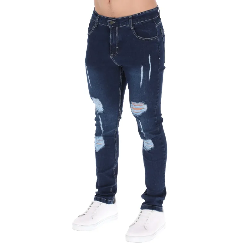 Jeans rotos para hombre, estilo casual, denim oscuro, ropa de moda, comodidad y estilo.