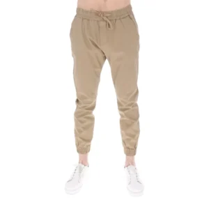 pantalón jogger de gabardina color beige portada