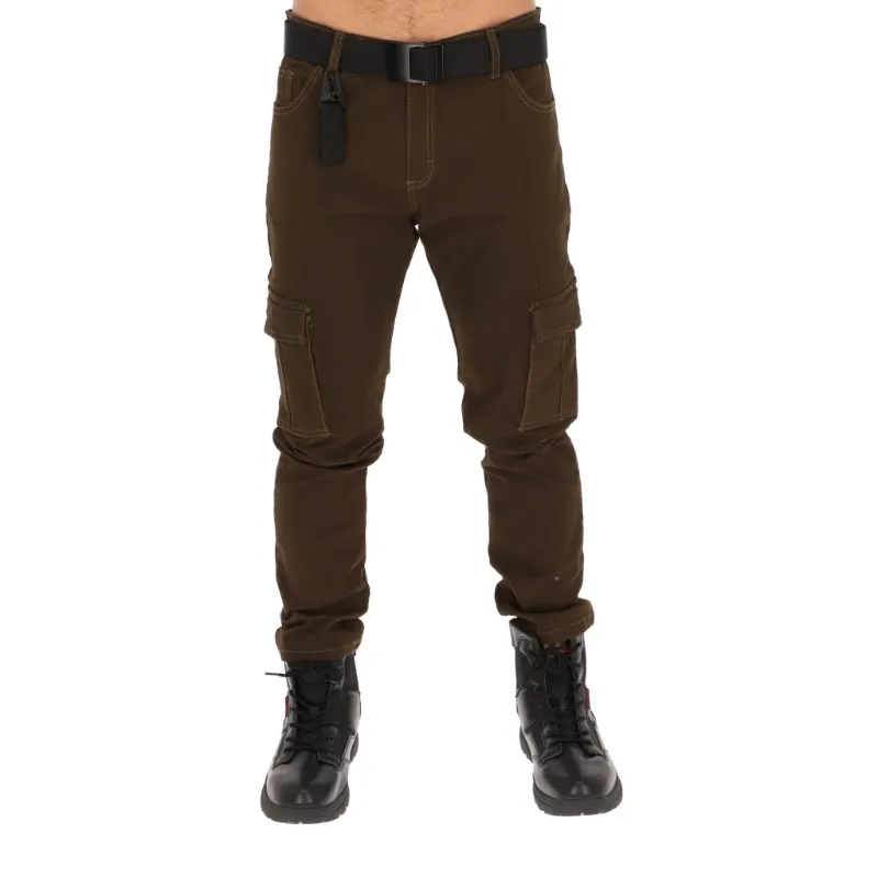 Pantalones de cargo marrones para hombre con cinturón