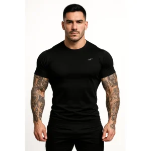 Playera deportiva negra cuello redondo para hombre