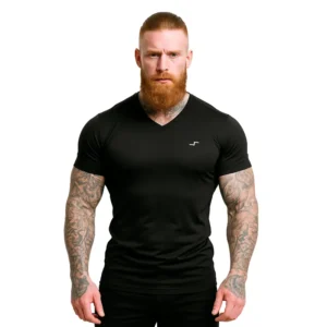 Playera deportiva negra cuello V para Hombre