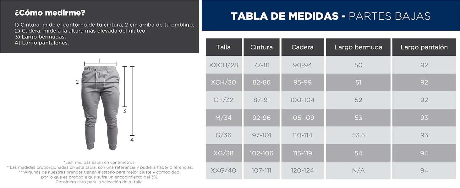 guia de tallas bermuda y pantalon